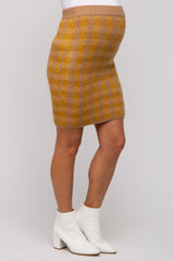 Camel Plaid Fuzzy Knit Fitted Maternity Skirt