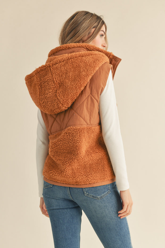 Copper Brown Mixed Media Hooded Vest