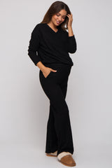 Black Ribbed Soft Knit Long Sleeve Maternity Pajama Set