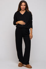 Black Ribbed Soft Knit Long Sleeve Maternity Pajama Set