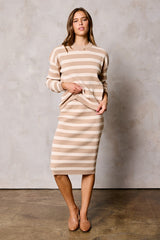 Taupe Striped Rib Knit Skirt