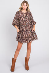 Brown Floral 3/4 Sleeve Maternity Dress