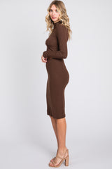 Brown Mock Neck Top Skirt Set