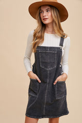 Black Denim Maternity Overall Dress