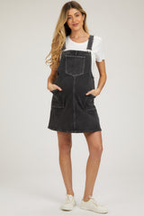 Black Denim Maternity Overall Dress