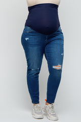 Blue Distressed Skinny Maternity Plus Jeans