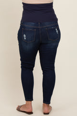 Navy Blue Distressed Crop Skinny Maternity Plus Jeans