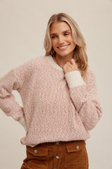 Mauve Two Tone Fuzzy Knit Sweater