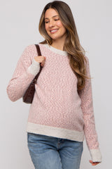 Mauve Two Tone Fuzzy Knit Maternity Sweater