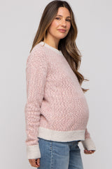 Mauve Two Tone Fuzzy Knit Maternity Sweater