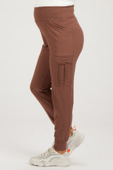 Brown Cargo Pocket Maternity Jogger Pants