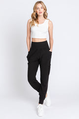 Black Cargo Pocket Maternity Jogger Pants