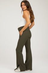 Olive V-Waist Ribbed Bootcut Maternity Leggings