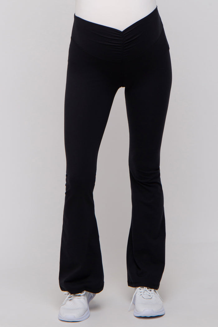 Black Front Ruched Maternity Leggings