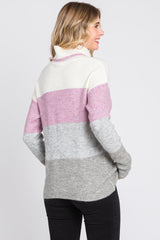 Multi-Color Color Block Turtleneck Sweater