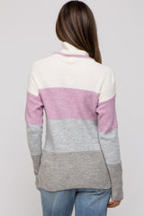 Multi-Color Color Block Turtleneck Maternity Sweater