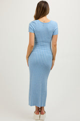 Light Blue Cable Knit Maternity Sweater Dress