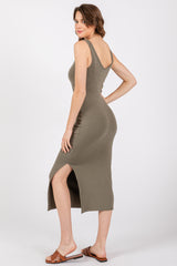 Olive Short Sleeve Ruched Dress