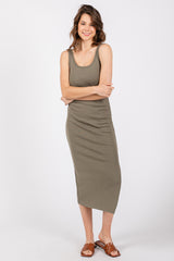 Olive Short Sleeve Ruched Maternity Dress