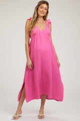 Pink Ruffle Strap Maternity Midi Dress