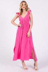 Pink Ruffle Strap Midi Dress