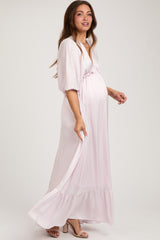 Light Pink Striped Ruffle Accent Maternity Maxi Dress