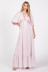Light Pink Striped Ruffle Accent Maternity Maxi Dress
