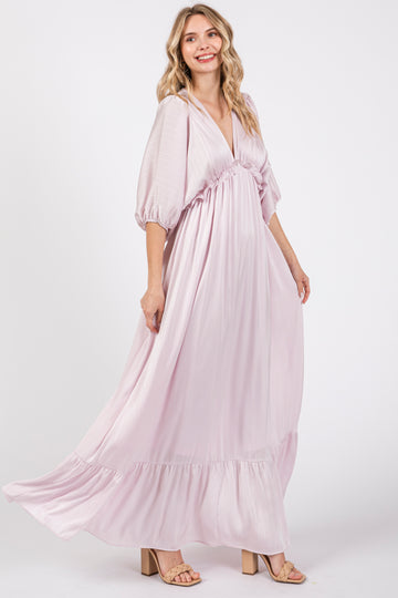 Light Pink Striped Ruffle Accent Maxi Dress