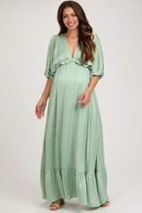 Mint Striped Ruffle Accent Maternity Maxi Dress