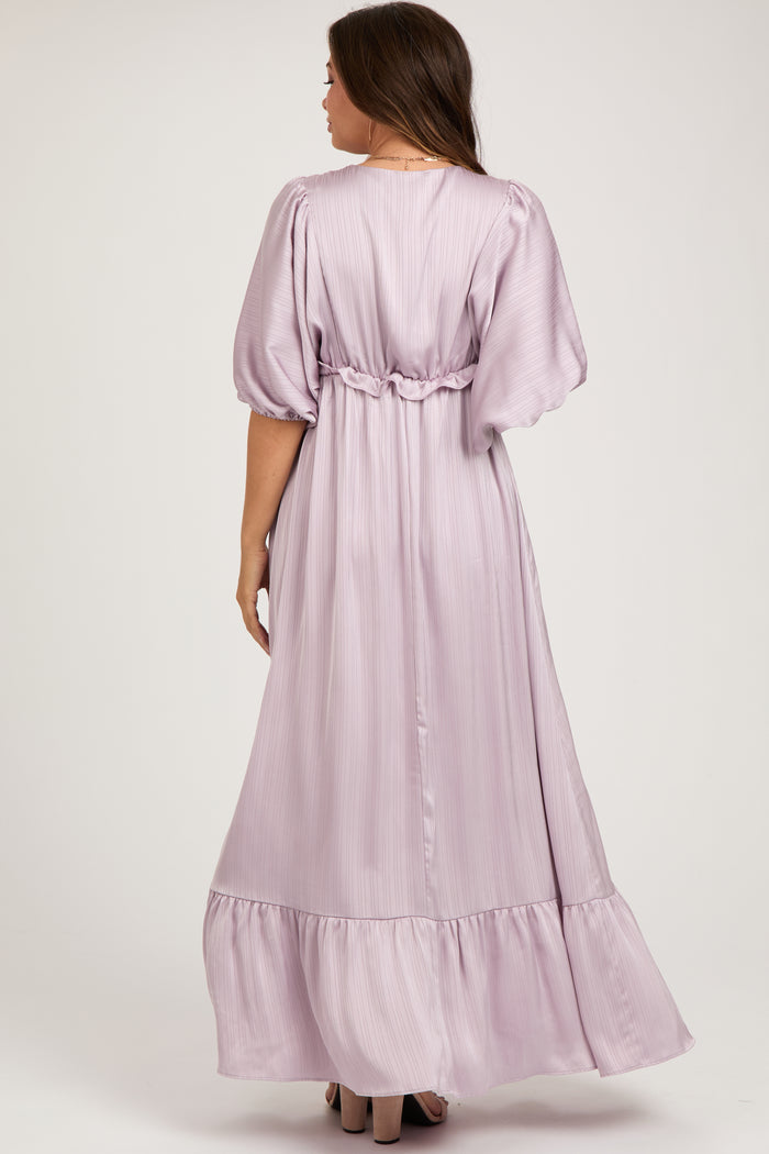 Lavender Striped Ruffle Accent Maternity Maxi Dress