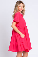 Coral Collared Button Front Short Sleeve Dress