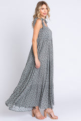 Sage Floral Shoulder Tie Maxi Dress