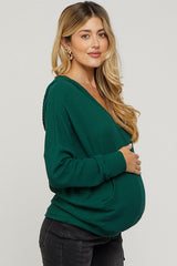 Forest Green Ribbed Hooded Wrap Long Sleeve Maternity Top