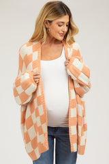 Peach Checkered Oversized Maternity Cardigan