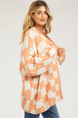 Peach Checkered Oversized Maternity Cardigan