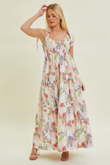 Ivory Multi-Color Floral Smocked Tiered Maxi Dress
