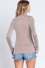 Camel Ribbed Turtleneck Top