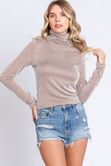 Camel Ribbed Maternity Turtleneck Top