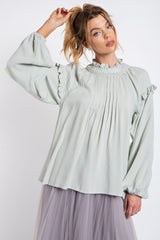 Sage Textured Crepe Loose Fit Blouse