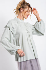 Sage Textured Crepe Loose Fit Blouse