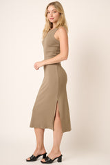 Taupe Ribbed Side Slit Tank Dress