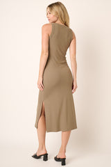 Taupe Ribbed Side Slit Tank Dress