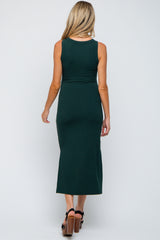 Forest Green Ribbed Maternity Side Slit Tank Dress