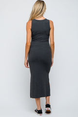 Charcoal Ribbed Maternity Side Slit Tank Dress