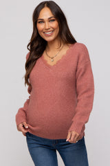 Mauve Soft Knit Lace Trim Maternity Sweater