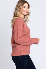 Mauve Soft Knit Lace Trim Sweater