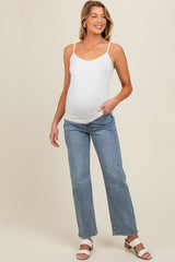 Blue Raw Hem Distressed Maternity Straight Leg Jeans