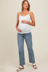 Blue Raw Hem Distressed Maternity Straight Leg Jeans