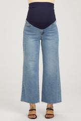 Light Blue Wide Leg Raw Hem Maternity Jeans