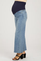 Light Blue Wide Leg Raw Hem Maternity Jeans